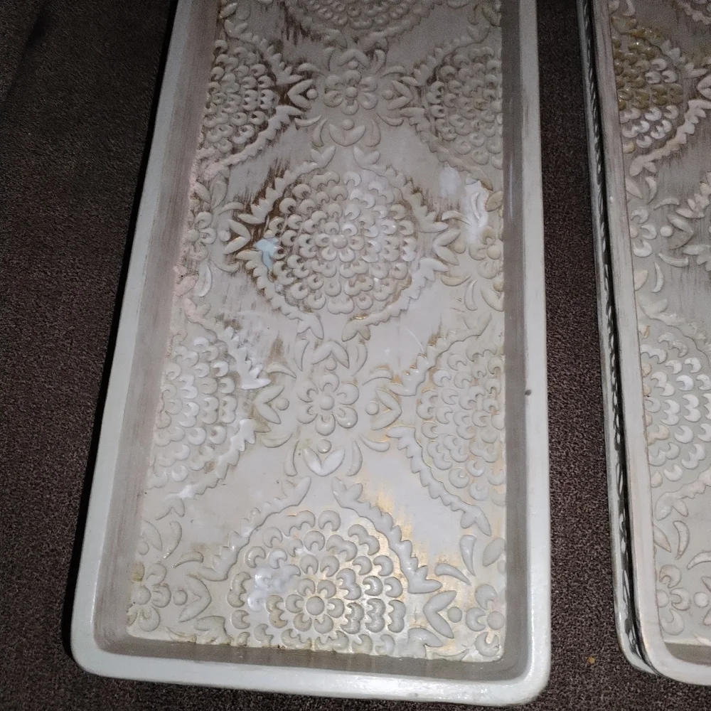 Cost Plus World Market Cream Vanity Tray Floral Design